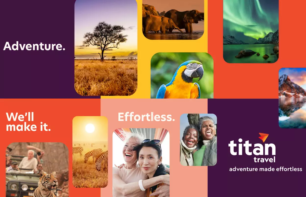 A Juice-produced travel marketing campaign visual for Titan Travel, combining destination imagery and brand messaging to inspire adventure and promote effortless journeys.