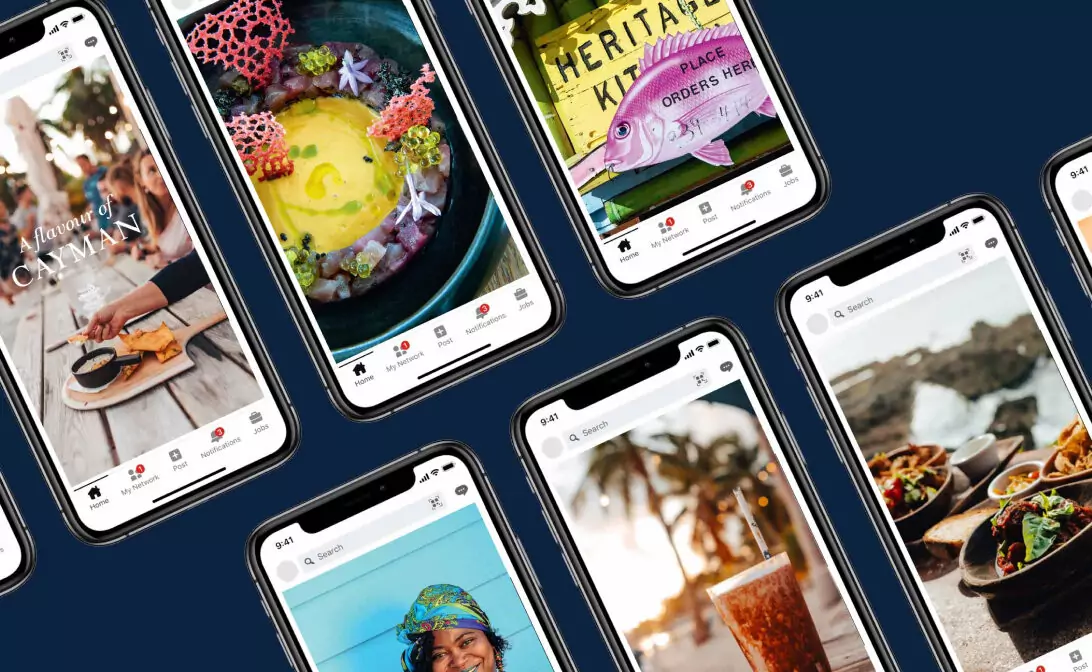 Smartphones displaying colourful travel and lifestyle images, representing Juice’s specialist travel marketing campaigns.