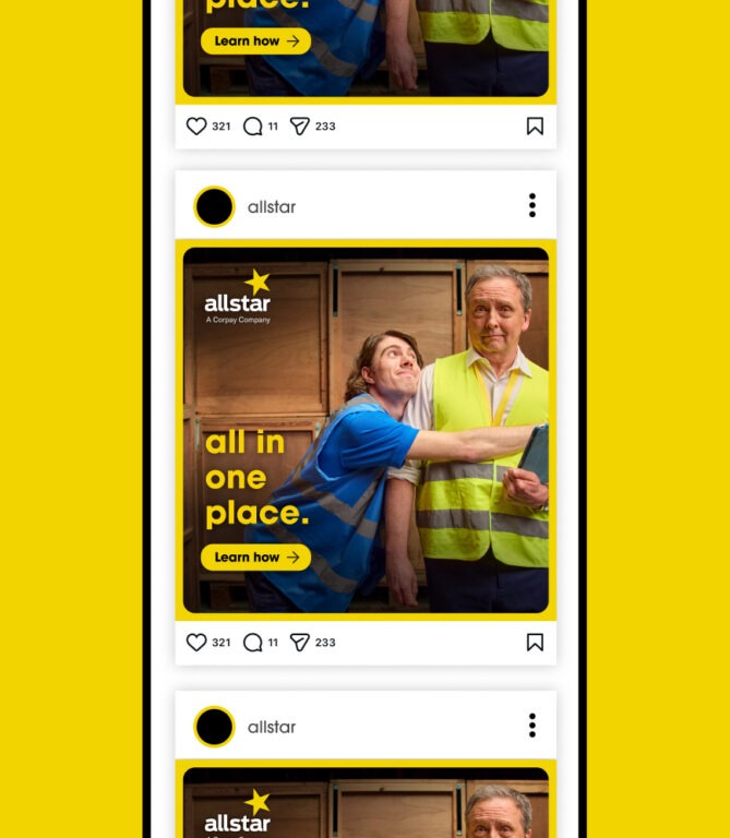 Allstar campaign creative presented against a yellow background
